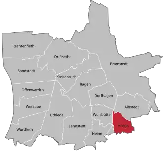 Ligging van Hoope in de gemeente Hagen im Bremischen