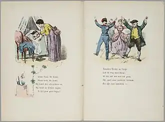 Klaas Vaak komt via de schoorsteen binnen, Hopsasa: knie- en bakerdeuntjes uit de oude doos, 1873.