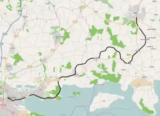 Spoorlijn Horsens - Odder op de kaart