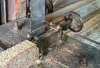 Houtzaagmachine. Detail.