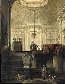 Elegante figuren in het interieur van Huis Schuylenburch (ca. 1850)