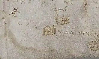 Het Huis te Beek op een kaart uit 1570