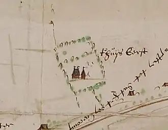 Het huis Yrst op een kaart uit 1630