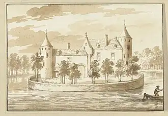 Tekening van het kasteel, door Abraham Rademaker (18e eeuw).