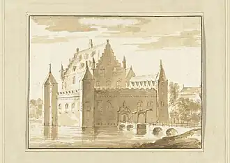 Het kasteel van Kruiningen, door Abraham Rademaker (1685-1735)