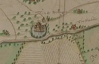 Huis te Millingen op een kaart uit 1638