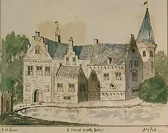 Huis te Palenstein op een tekening uit 1728