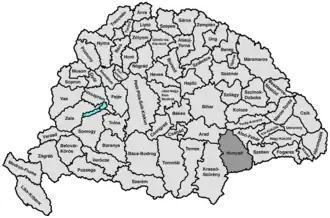 Ligging van het comitaat Hunyad binnen Hongarije