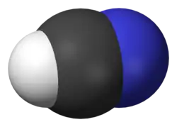 Molecuulmodel van waterstofcyanide