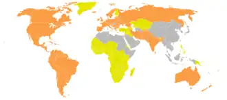 alt= ■&nbsp;Landen met een meerderheid van sprekers van IE-talen ■&nbsp;Landen waar een IE-taal officiële status heeft