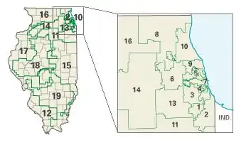 Kaart van de congresdistricten van Illinois sinds 2003