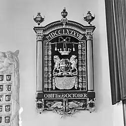 Het wapenschild van Sickinghe (meest rechter rij, tweede van boven) op het Rouwbord van Vrouwe Odilia Amalia (1723-1788), gravinne van Welderen, douanière van wijlen den oud grietman, baron van Burmania Rengers in de kerk van IJsbrechtum
