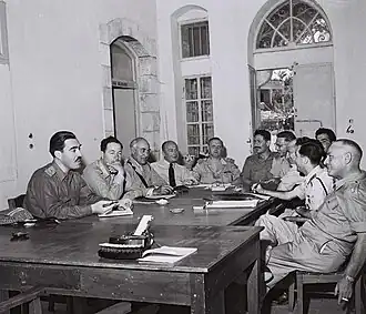 De commandanten van de Israëlisch-Jordaanse Wapenstilstandscommissie te Jeruzalem op 8 juni 1953.