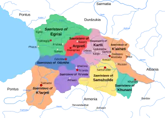 Vermeende locatie van Gatsjiani in Kvemo Kartli (onder)