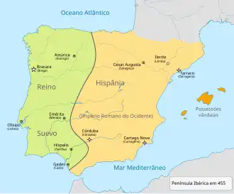 Kaart van Spanje voorafgaand aan de Gotische oorlog.