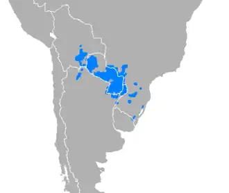 alt=Taalgebied van Guaraní ■&nbsp;Guaraní (blauw)