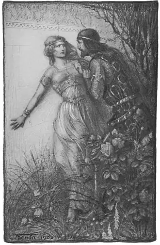 Igraine en Gorlois. Prent uit Uther and Igraine, 1903