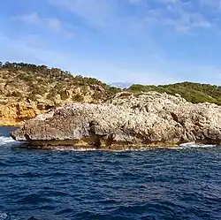 De rots S'Illa des Fonoi voor de kust van Cabrera