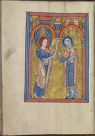 Miniatuur uit de cyclus met het leven van Christus, de annunciatie