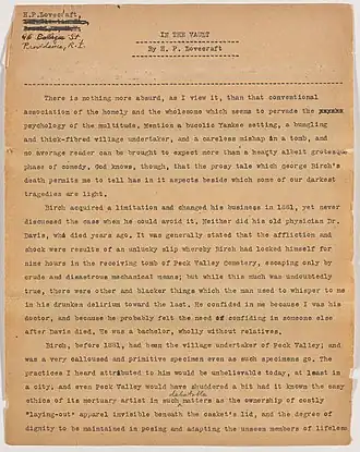 Eerste paginna van het manuscript van In the Vault