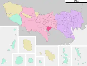 Situering van Inagi in de prefectuur Tokio