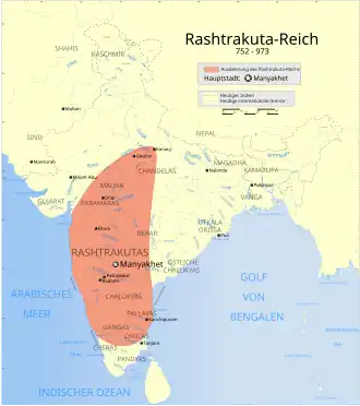 ■&nbsp;Grootste gebied bestuurd door de Rashtrakutadynastie910-915