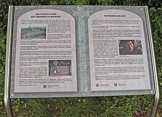 Infobord over de cenotaaf en de toewijding van Hannah Pick-Goslar aan de plaatselijke vereniging Uedelhoven (2022)