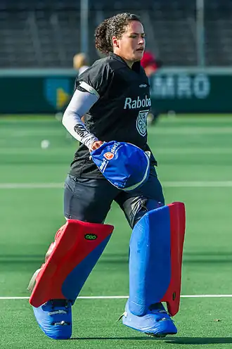 Inge Vermeulen tijdens hockey Hoofdklasse wedstrijd Amsterdam - SCHC op 2 november 2014