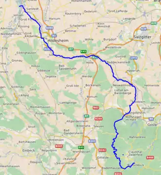 Kaart van het stroomgebied van de Innerste