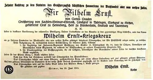 Publicatie van het instellingsbesluit in 1915