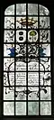 Gebrandschilderd venster in de kerk van Idaard van Ype Staak met het alliantiewapen Van Scheltinga-Van Haersma.