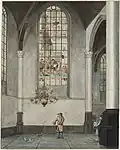 Interieur van de Oude Kerk in Amsterdam, waarop Jan Schouten zichzelf afbeeldde, tussen 1732 en 1792
