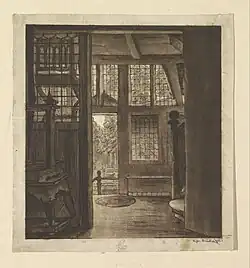 techniek: prenttekening, etsen, roulette