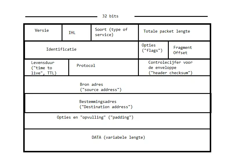 Een schematische beschrijving van een IPv4-packet.
