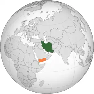 Jemen (oranje) en Iran (groen).