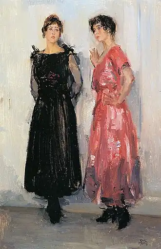 Twee mannequins bij Hirsch (Epi en Gertie), olieverf op doek, 79,5 × 51&nbsp;cm, ca. 1916