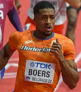 Isayah Boers op de WK indoor van 2022.