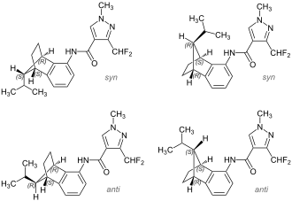 Structuurformule van de vier isomeren in isopyrazam
