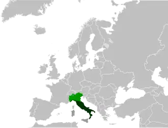 Het Apennijns Schiereiland in donkergroen