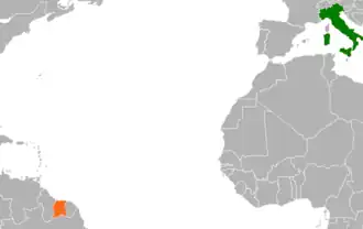 Kaart met daarop Suriname en Italië