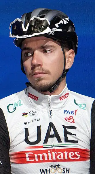 Oliviera bij de start van de Omloop Het Nieuwsblad 2023.