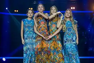 Water Of Life Project tijdens het Junior Eurovisiesongfestival 2016. V.l.n.r. Kristina Abramova, Sofja Fisenko, Aleksandra Abramejtseva en Madonna Abramova.