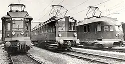 Drie typen elektrische treinen van de NS, gebouwd door Beijnes in 1908, 1924 en 1935.