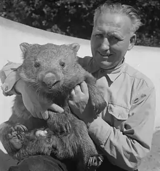 Dierenverzorger Jaap Velthuis bij zijn 40-jarig jubileum bij Artis in 1959