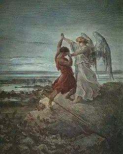 Jakob worstelt met de engel (Gustave Doré)