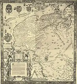 Friesland (1545 of eerder, fragment uitgave 1559). Facsimile uit 1941. Oorspronkelijke kaart verloren gegaan doordat troepen van het Rode Leger de kaart in de Oder gooiden in 1945.