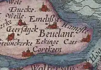 Edekinge ('Eekinge') op een kaart uit 1574