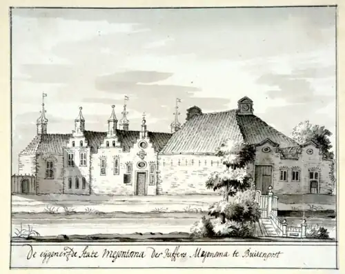 De Mejontsmastate te Buitenpost op een tekening van Jacobus Stellingwerff.