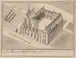 Sint-Maria Magdalenaklooster in Amsterdam in 1545. Impressie op een 18e-eeuwse prent.