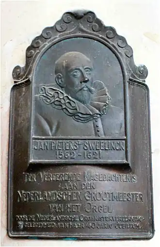 Plaquette in Oude Kerk te Amsterdam ter nagedachtenis aan Jan Pieterszoon Sweelinck